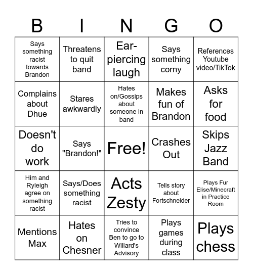 Wyatt Bingo Card