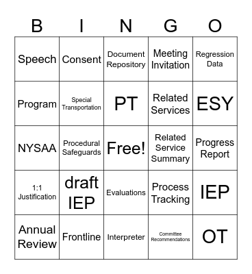 CSE Clerical BINGO Card