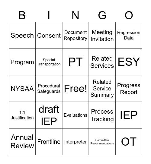 CSE Clerical BINGO Card