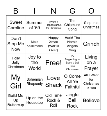 Songs Everyone Knows Bingo Card