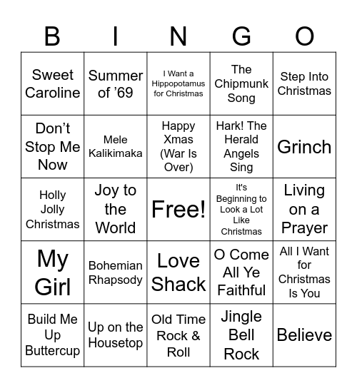 Songs Everyone Knows Bingo Card