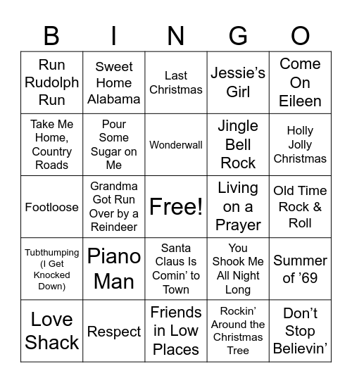 Songs Everyone Knows Bingo Card