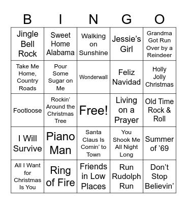 Songs Everyone Knows Bingo Card