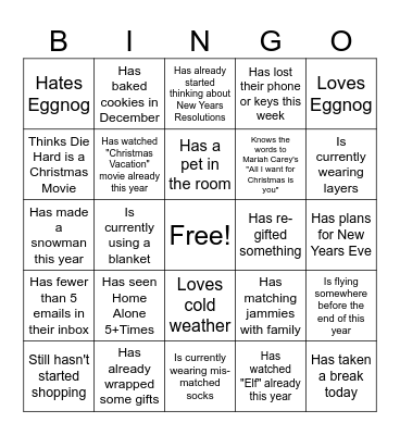 Holiday Bingo Card