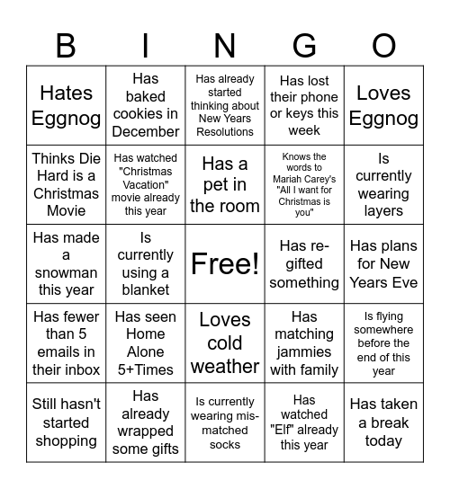 Holiday Bingo Card