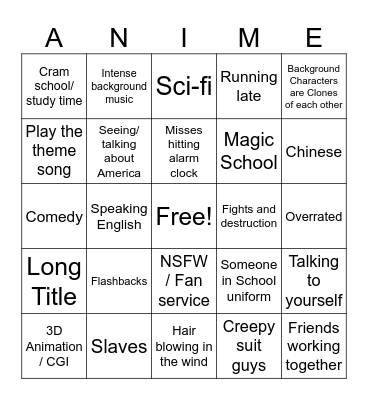 Anime Bingo Card