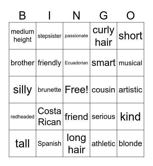 Descripciones Personales Bingo Card