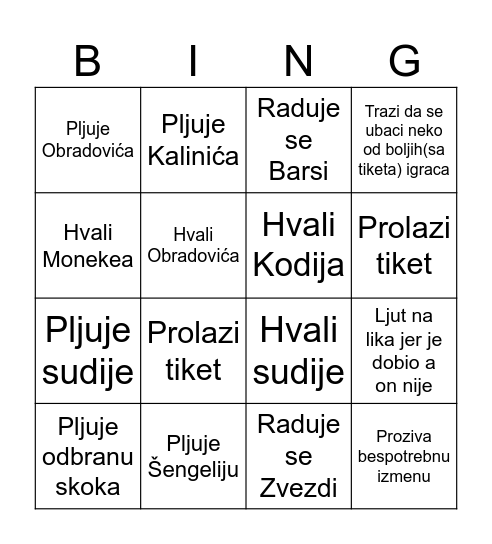Kladioničar Bingo Card
