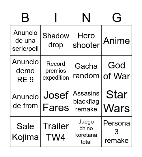 Goti bingo koretana Bingo Card