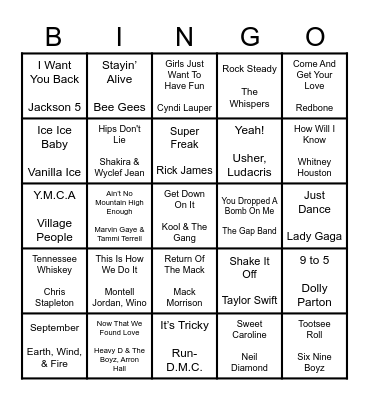 My Jams/ Dealers Choice Bingo Card