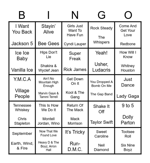 My Jams/ Dealers Choice Bingo Card