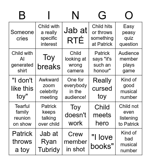 Toy Show Bingo Card
