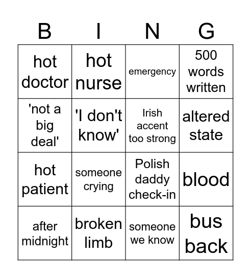 ER bingo Card