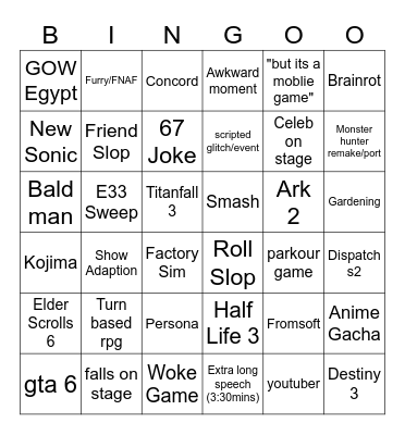 GAME AWARDS COPE BOARD Bingo Card