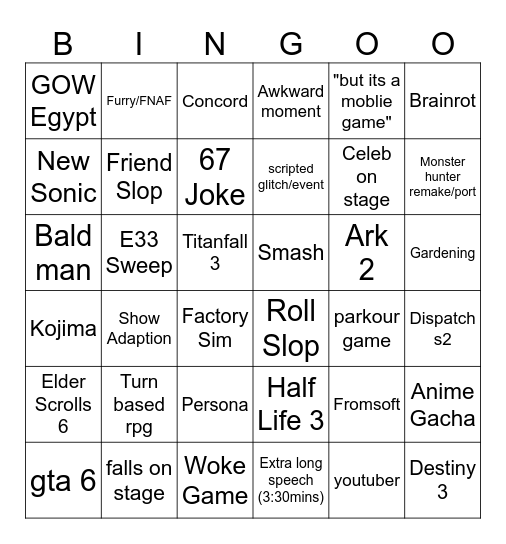 GAME AWARDS COPE BOARD Bingo Card