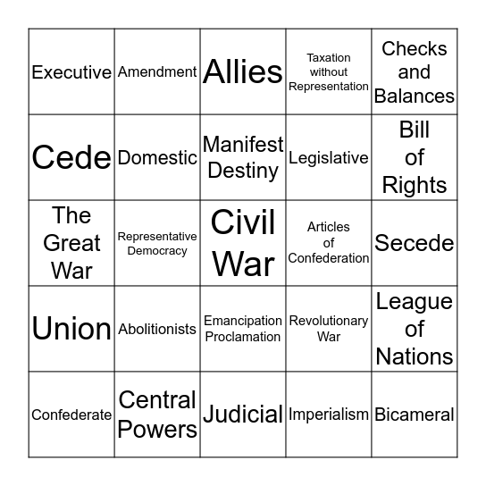 Sweet Land of Liberty Bingo Card