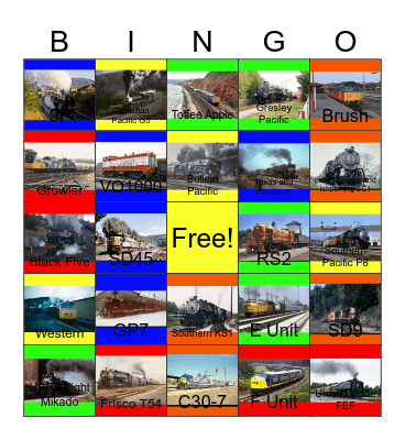 Railroads that I would like to operate both passenger and freight trains one day Bingo Card