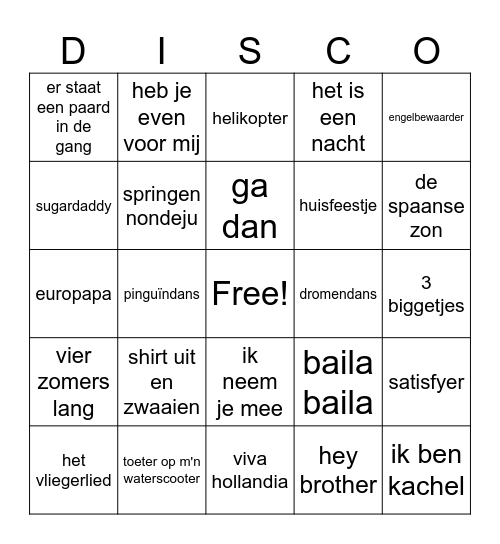 Muziek bingo Card