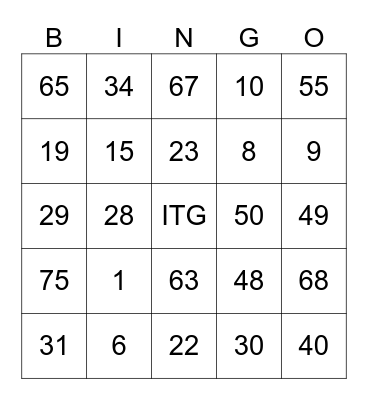 ITG Bingo Card