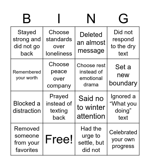 Cuffing Season TST Bingo Card