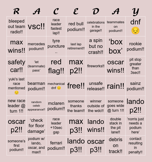 zoey’s abu dhabi 2025 bingo!! Bingo Card