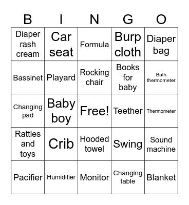 Baby Boy Bingo Card