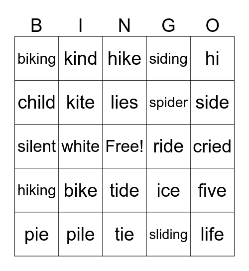 Long i Patterns Bingo Card
