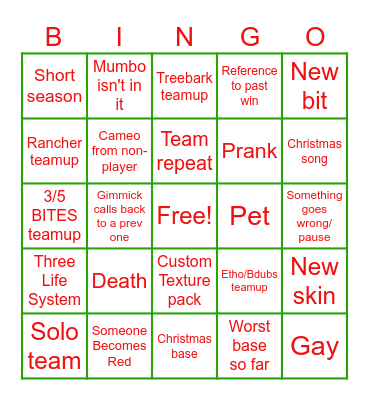 Nice Life Bingo Card