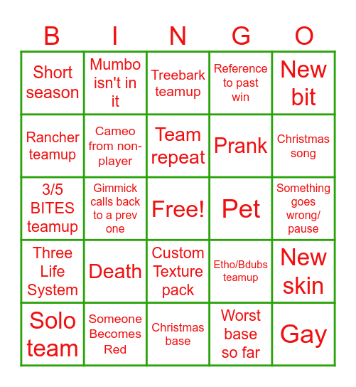 Nice Life Bingo Card