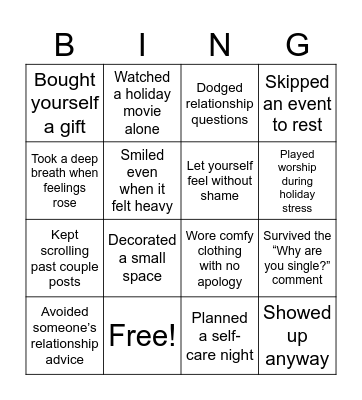 Holiday Pressures TST Bingo Card