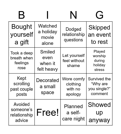 Holiday Pressures TST Bingo Card