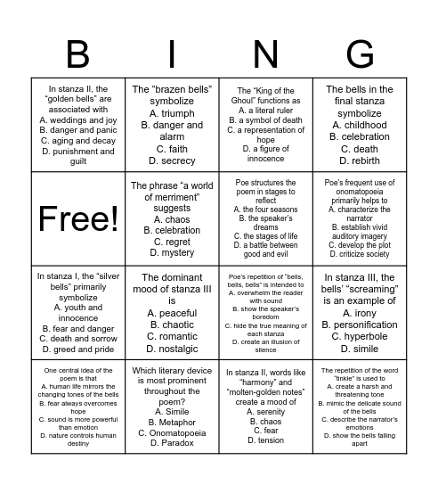 "THE BELLS" BINGO Card