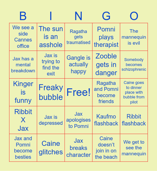 TADC episode 7 Bingo Card