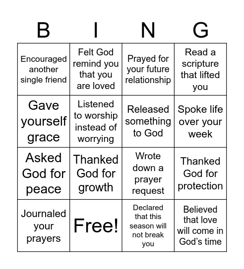 Faith and Encouragement TST Bingo Card