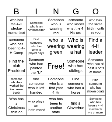 4-H HUMAN BINGO Card