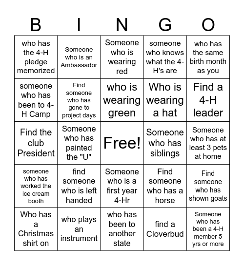 4-H HUMAN BINGO Card