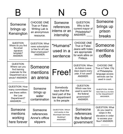 Orientation Bingo Card