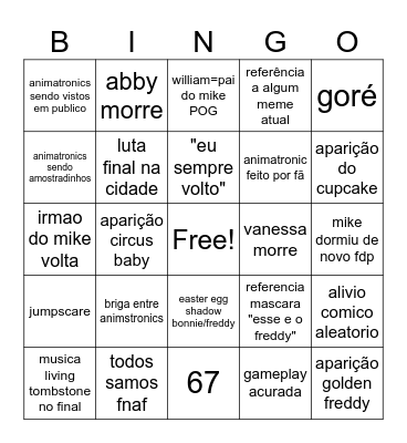 FNF2 Bingo Card