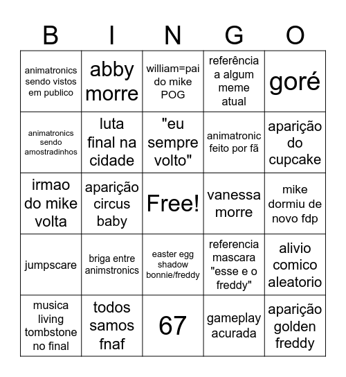 FNF2 Bingo Card