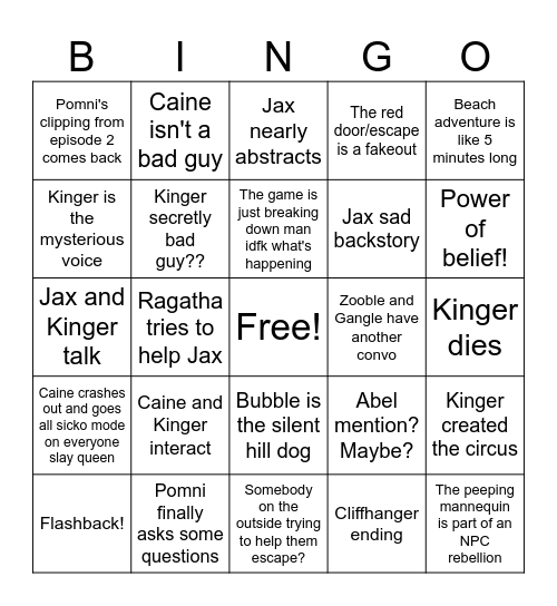 Zimbo's TADC episode 7 Bingo Card