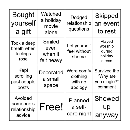 Holiday Pressures TST Bingo Card