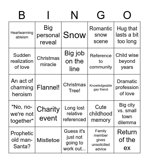Holiday Rom-Com Bingo Card