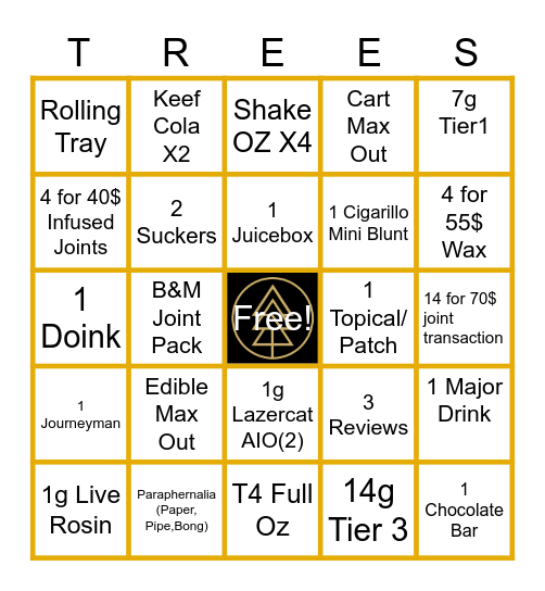 Trees Budtender Bingo Card