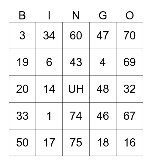 Holiday Party Bingo Card