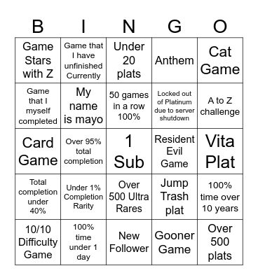 Trophy BINGO Card
