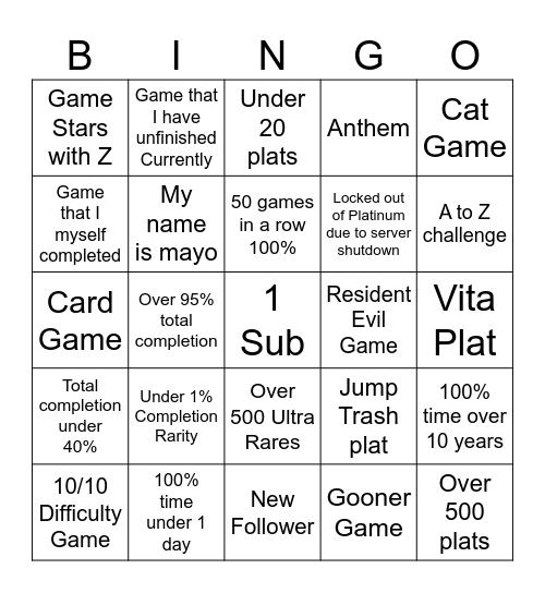 Trophy BINGO Card