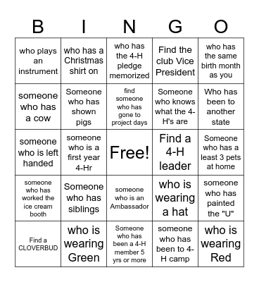 4-H HUMAN BINGO Card
