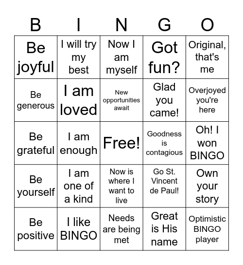 SVDP Chili Bowl BINGO Card