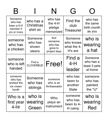 4-H HUMAN BINGO Card