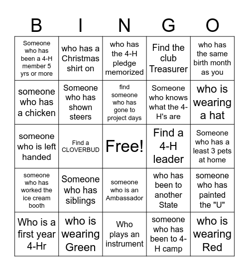 4-H HUMAN BINGO Card